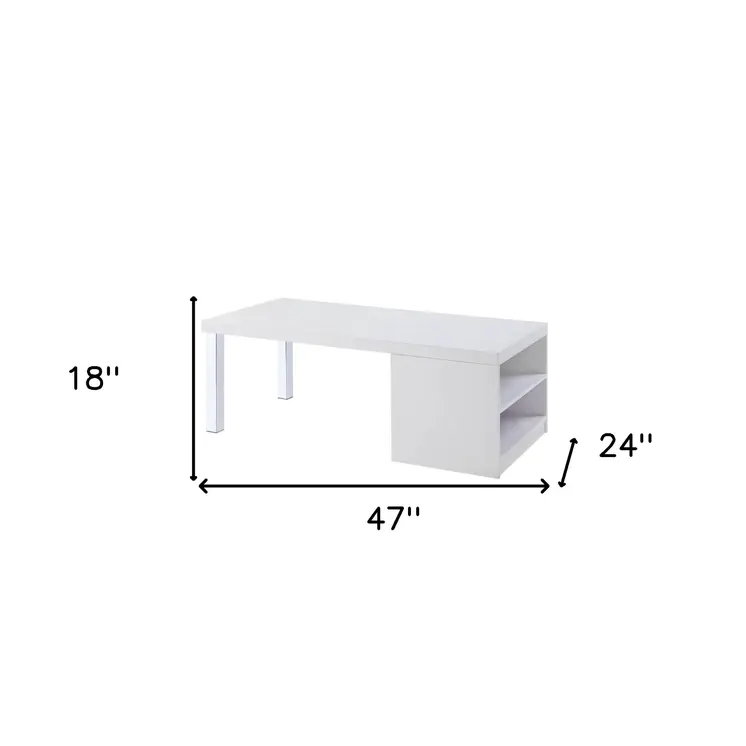 47" White and Silver Wood And Metal Frame Coffee Table With Shelf