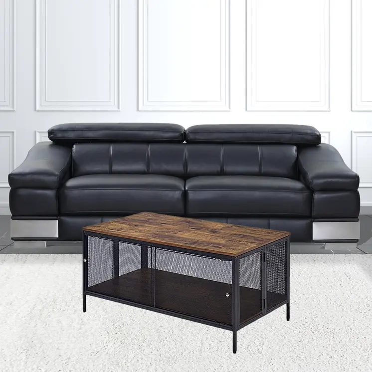 41" Brown and Black Wood And Metal Frame Coffee Table With Shelf