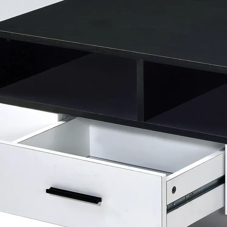 47" Black and White Wood Floor Shelf Coffee Table With Drawer And Three Shelves