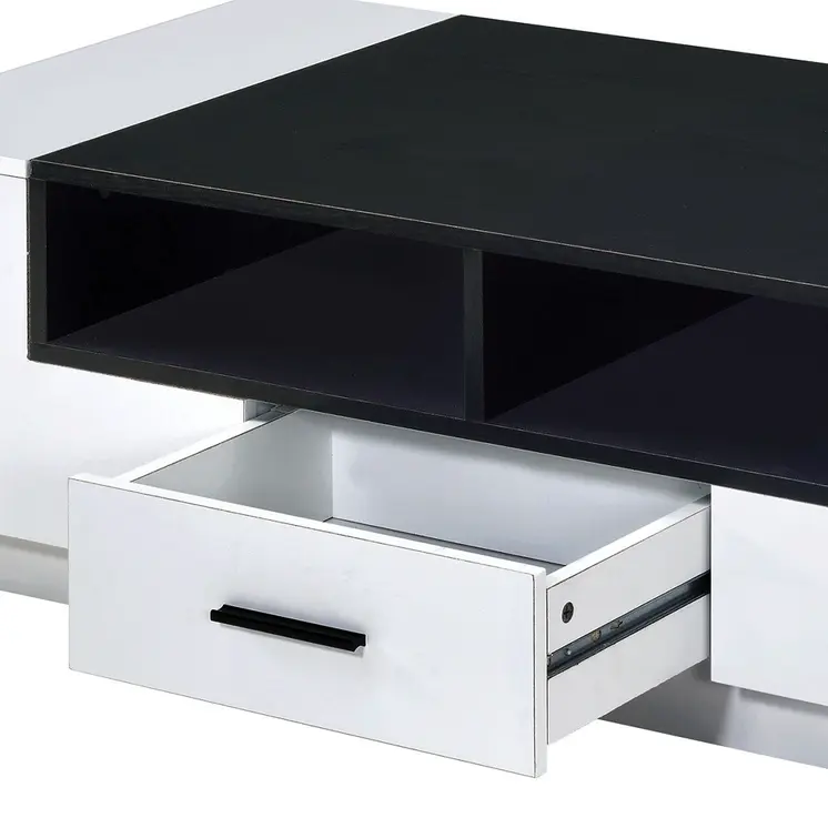 47" Black and White Wood Floor Shelf Coffee Table With Drawer And Three Shelves
