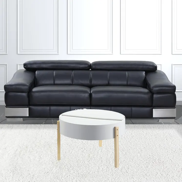 32" White and Natural Wood And Solid Wood Round Coffee Table
