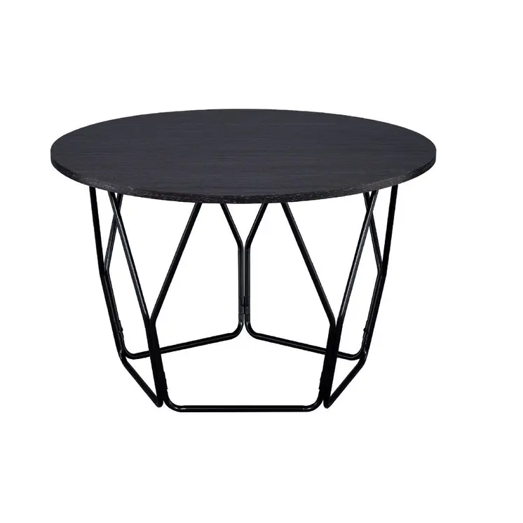 32" Espresso and Black Metal Round Abstract Coffee Table