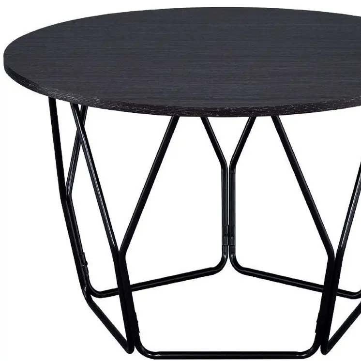 32" Espresso and Black Metal Round Abstract Coffee Table