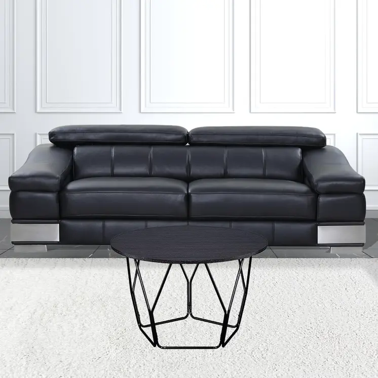 32" Espresso and Black Metal Round Abstract Coffee Table