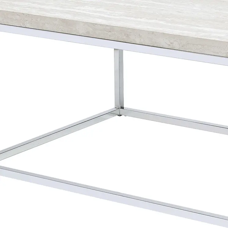 48" Chrome And White Oak Manufactured Wood And Metal Rectangular Coffee Table