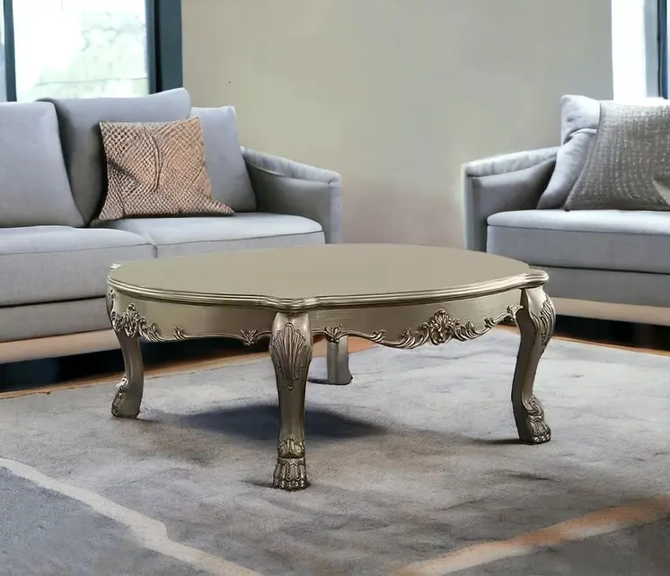 54" Gold and Bone Wood Coffee Table