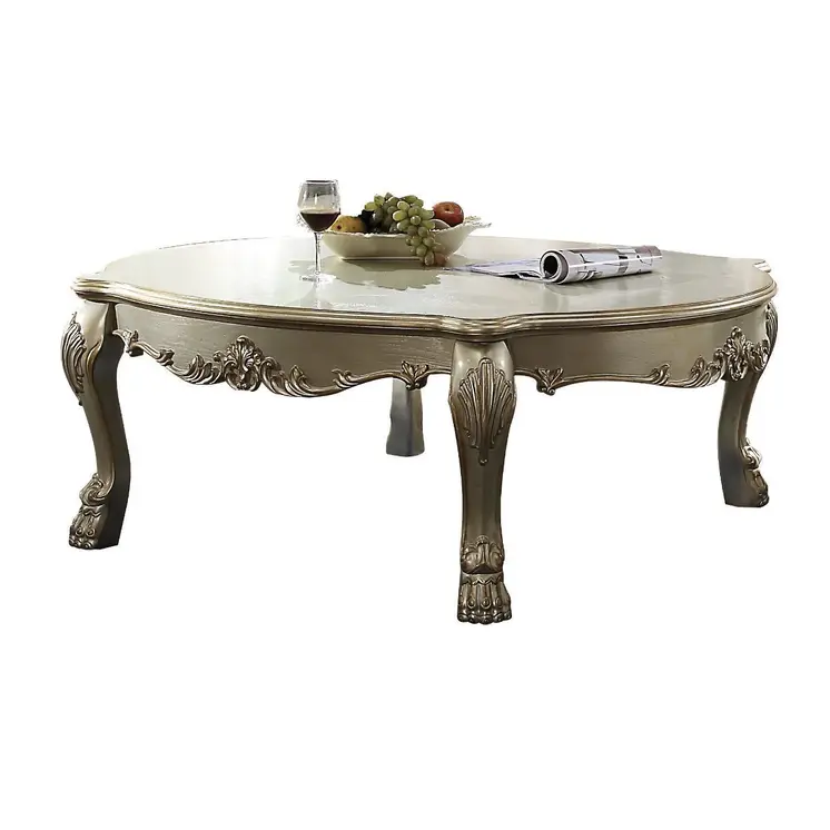 54" Gold and Bone Wood Coffee Table