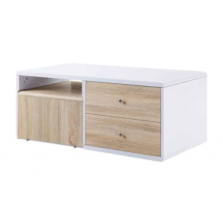 47" White and Natural Wood Frame Coffee Table With Two Drawers