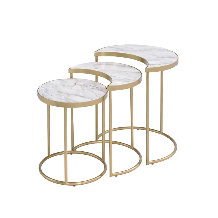 Gray and Gold Metal Round Sled Nested Coffee Tables