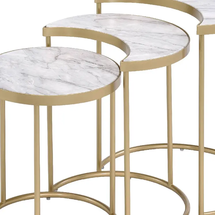 Gray and Gold Metal Round Sled Nested Coffee Tables