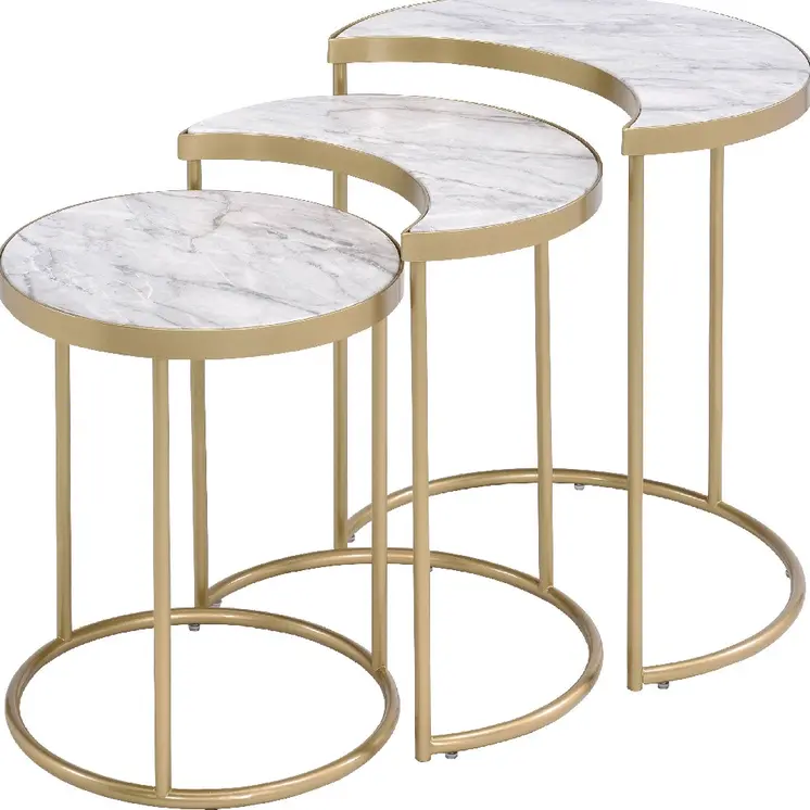Gray and Gold Metal Round Sled Nested Coffee Tables
