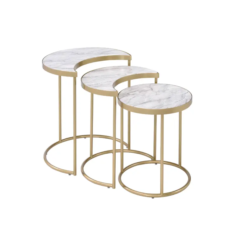 Gray and Gold Metal Round Sled Nested Coffee Tables