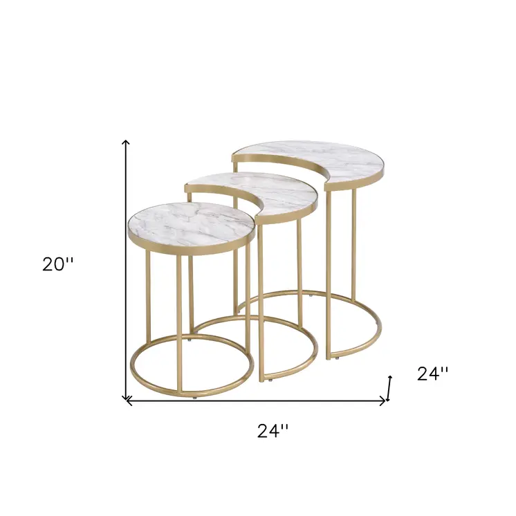 Gray and Gold Metal Round Sled Nested Coffee Tables