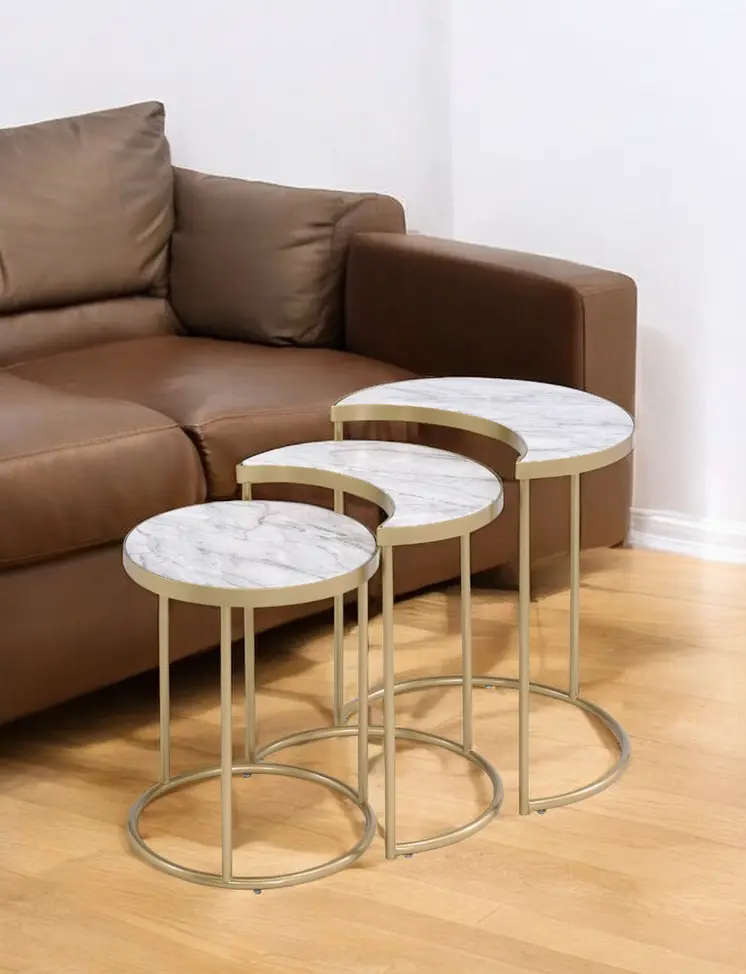 Gray and Gold Metal Round Sled Nested Coffee Tables