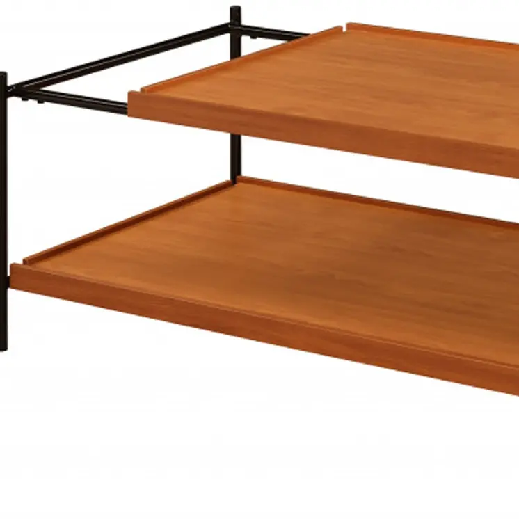48" Brown and Black Metal Coffee Table With Shelf
