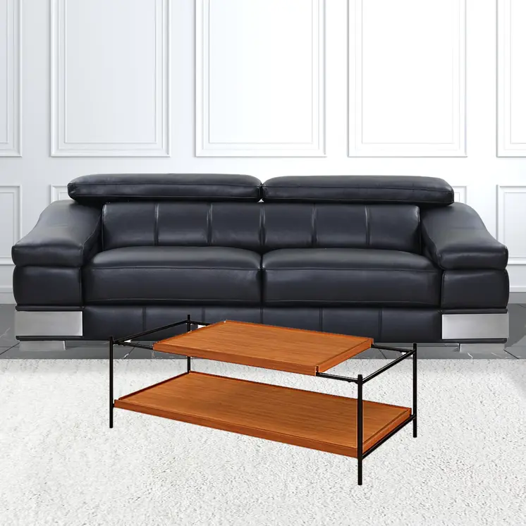 48" Brown and Black Metal Coffee Table With Shelf