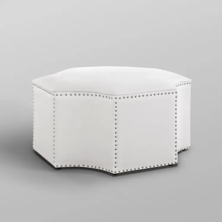 33" White Faux Leather Tufted Octagonal Cocktail Ottoman