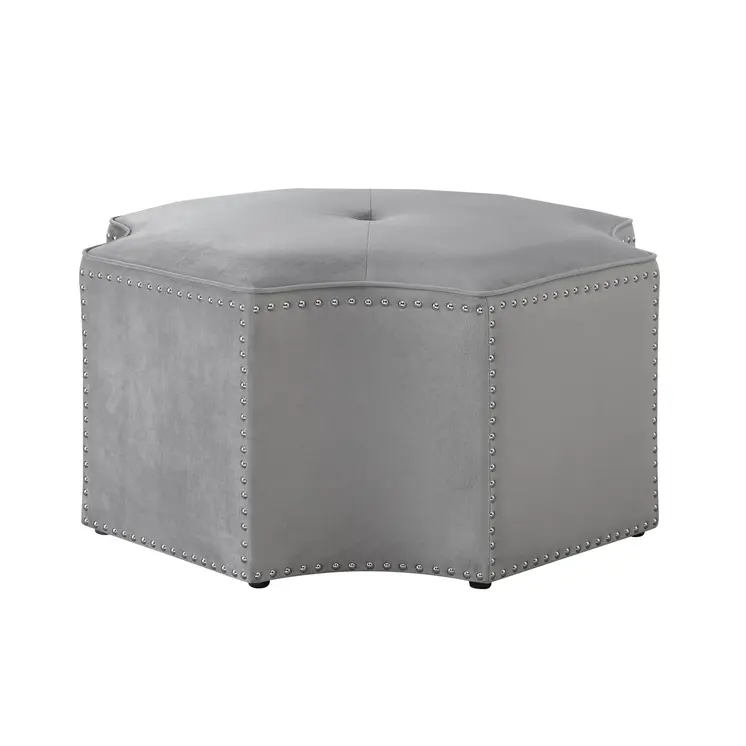 33" Gray Velvet Tufted Octagonal Cocktail Ottoman