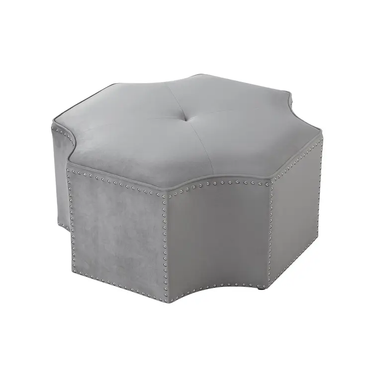 33" Gray Velvet Tufted Octagonal Cocktail Ottoman