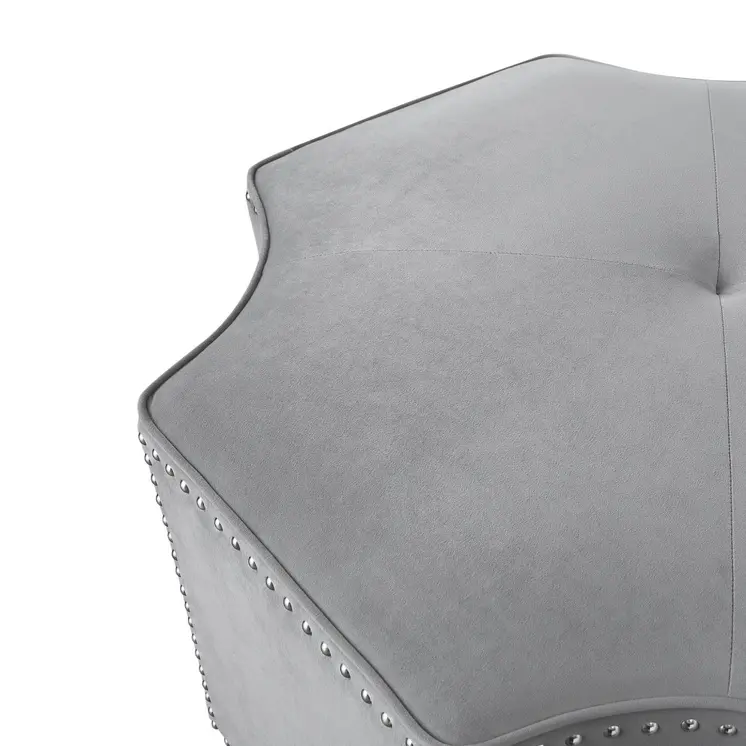 33" Gray Velvet Tufted Octagonal Cocktail Ottoman