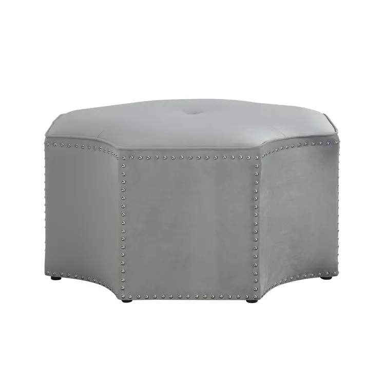 33" Gray Velvet Tufted Octagonal Cocktail Ottoman