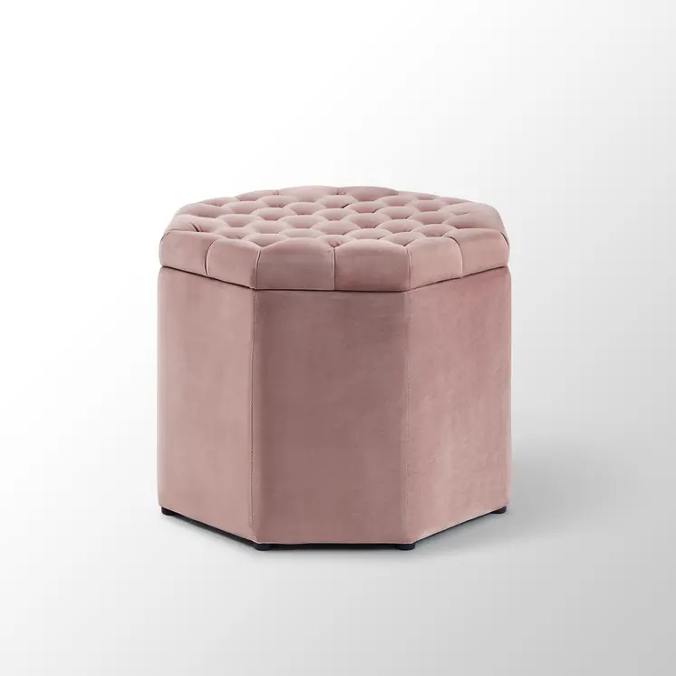 25" Blush Velvet And Black Tufted Specialty Storage