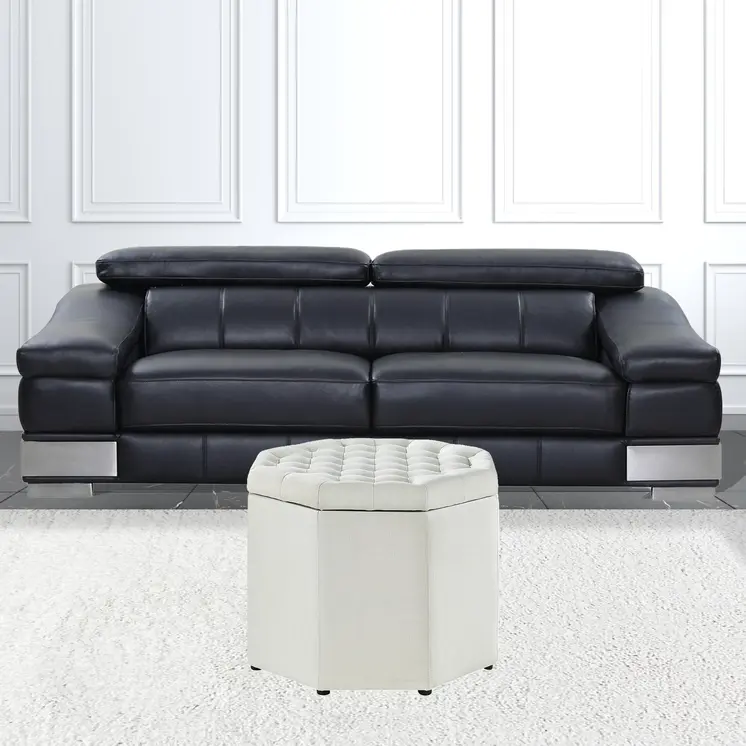 25" White Linen And Black Tufted Specialty Storage
