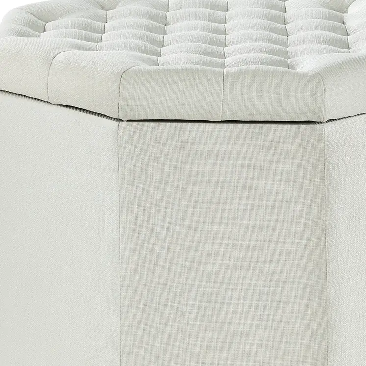 25" White Linen And Black Tufted Specialty Storage