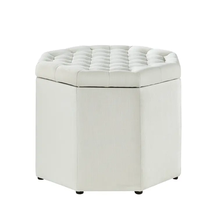 25" White Linen And Black Tufted Specialty Storage