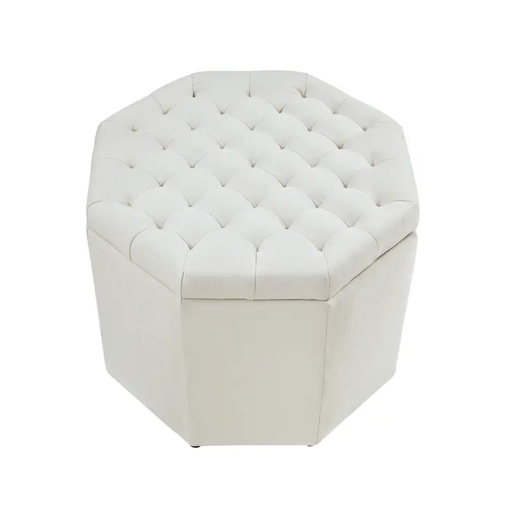 25" White Linen And Black Tufted Specialty Storage