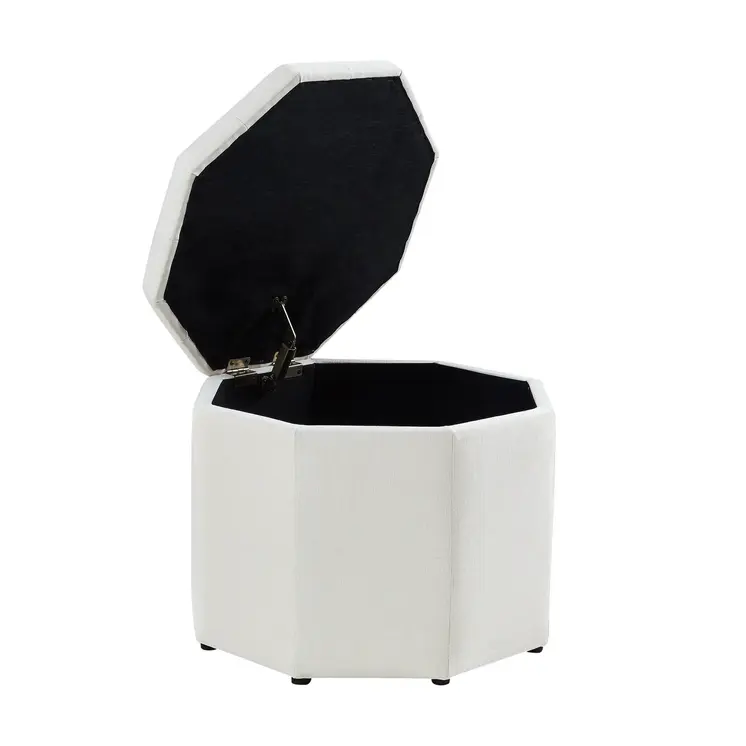 25" White Linen And Black Tufted Specialty Storage