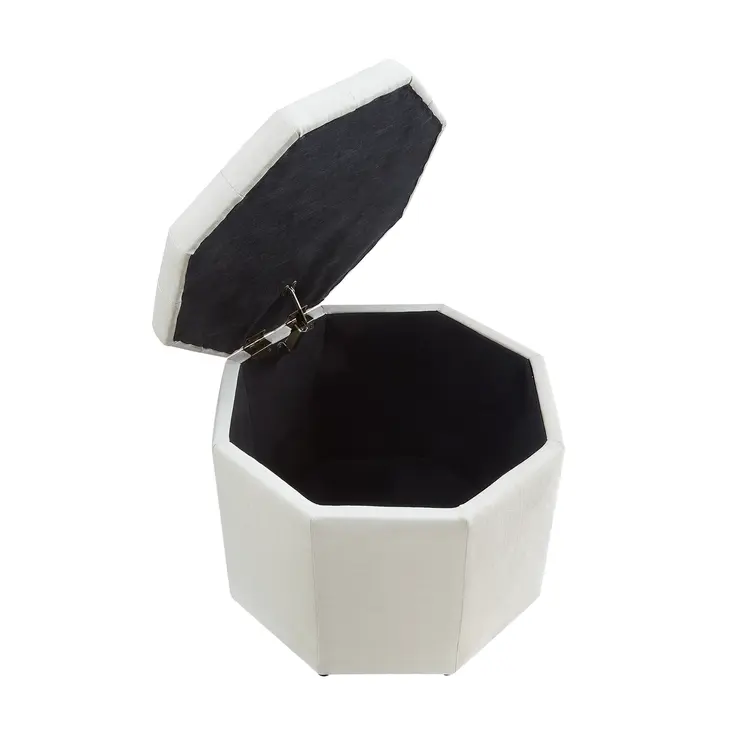 25" White Linen And Black Tufted Specialty Storage