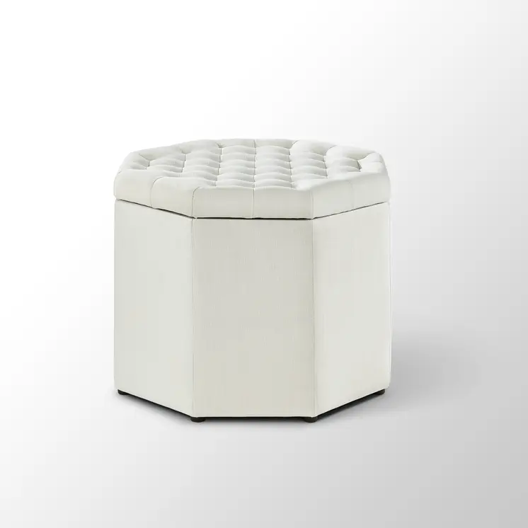 25" White Linen And Black Tufted Specialty Storage