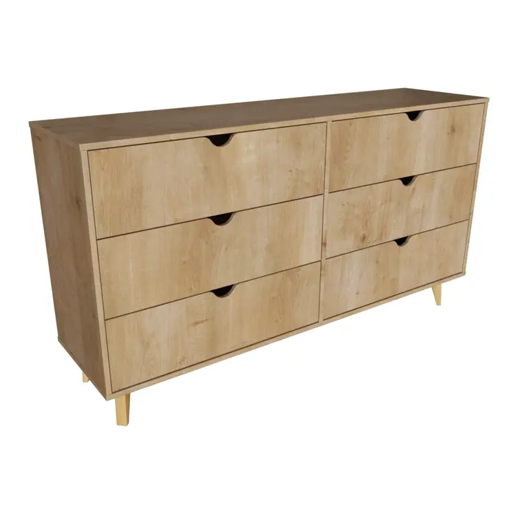 59" Natural Six Drawer Double Dresser