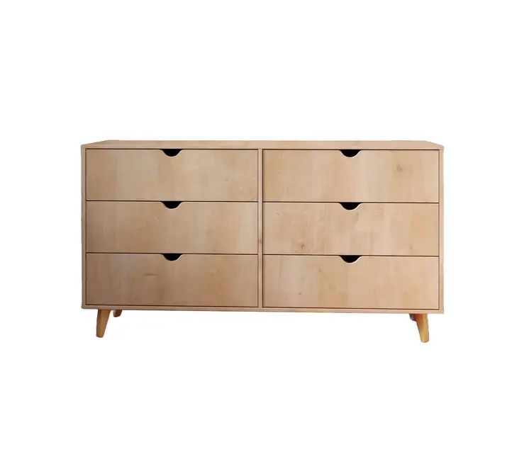 59" Natural Six Drawer Double Dresser