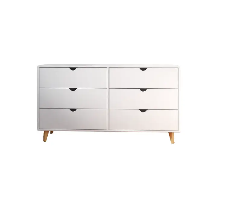 59" White Scoop Handle Six Drawer Double Dresser