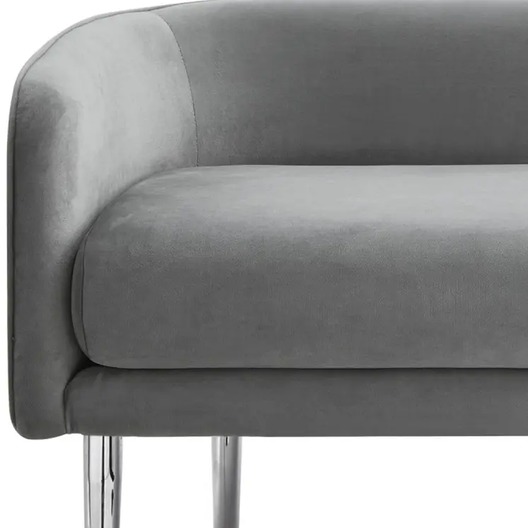 50" Gray And Silver Upholstered Velvet Bench