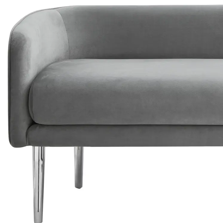 50" Gray And Silver Upholstered Velvet Bench