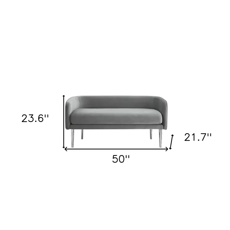 50" Gray And Silver Upholstered Velvet Bench