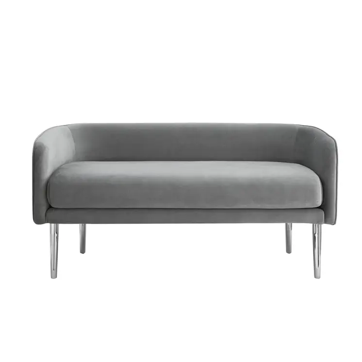 50" Gray And Silver Upholstered Velvet Bench