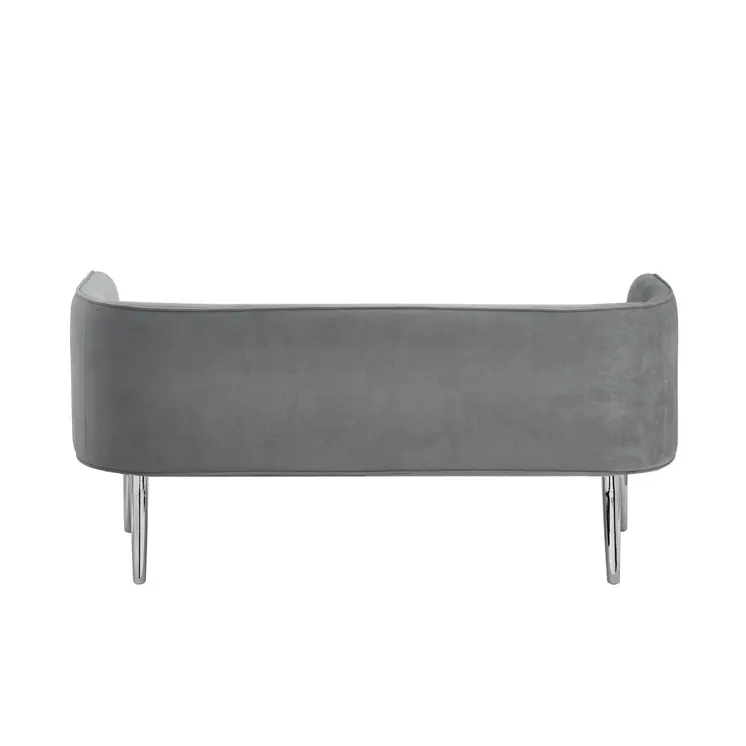 50" Gray And Silver Upholstered Velvet Bench