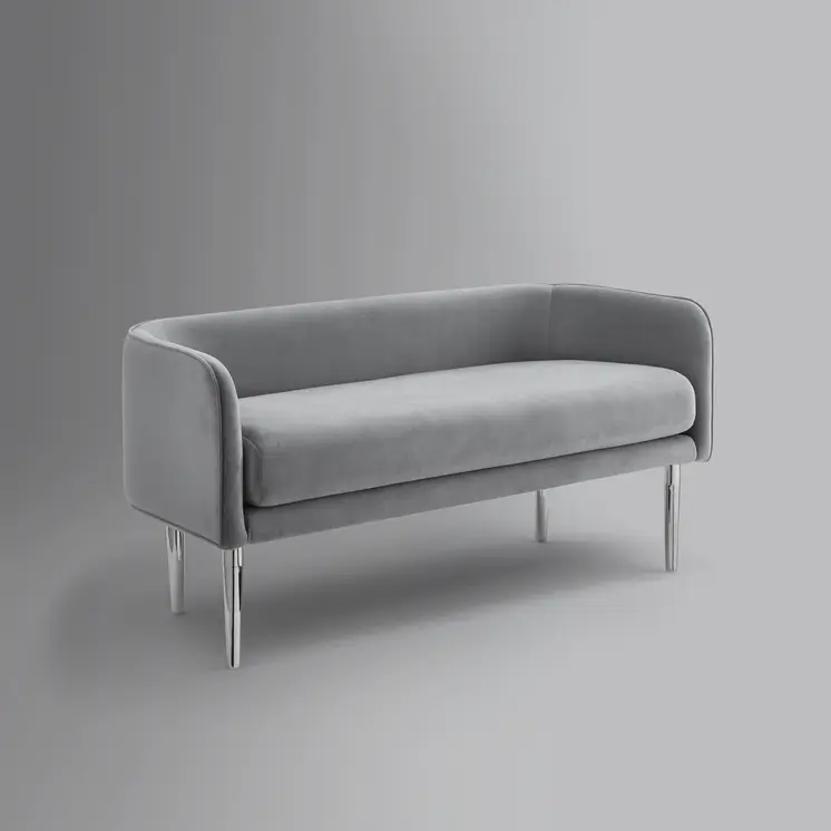 50" Gray And Silver Upholstered Velvet Bench