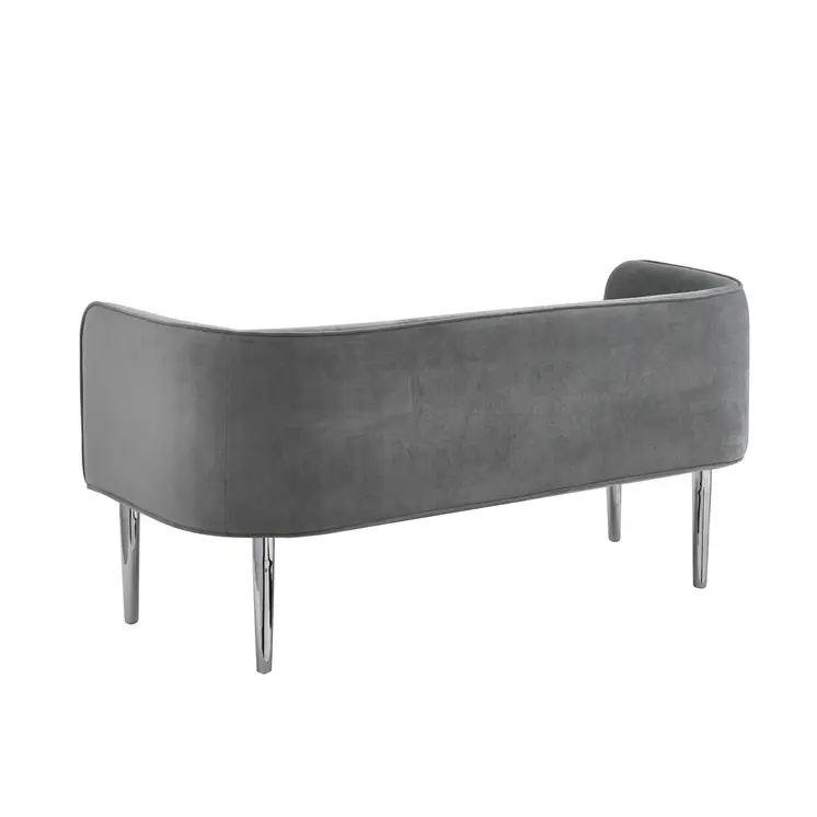 50" Gray And Silver Upholstered Velvet Bench