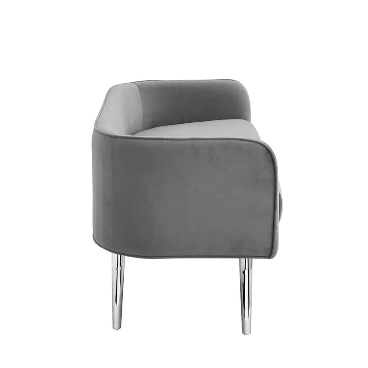 50" Gray And Silver Upholstered Velvet Bench