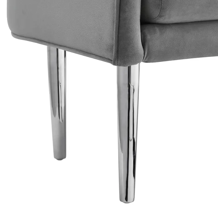 50" Gray And Silver Upholstered Velvet Bench