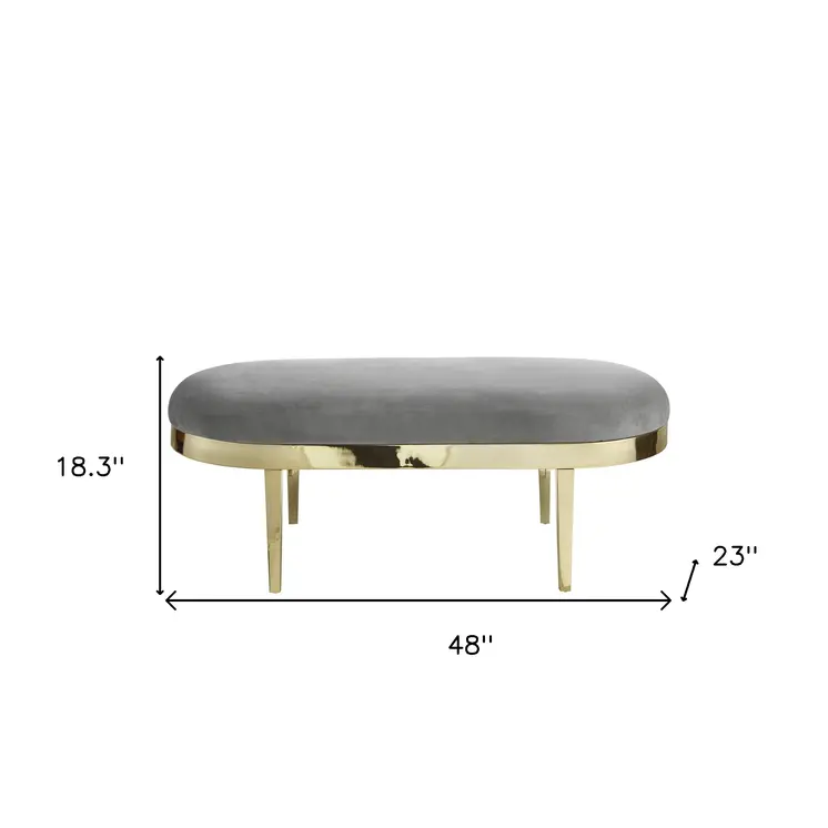 48" Gray And Gold Upholstered Velvet Bench