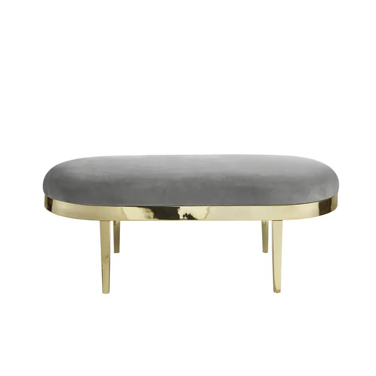 48" Gray And Gold Upholstered Velvet Bench