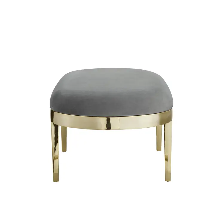 48" Gray And Gold Upholstered Velvet Bench