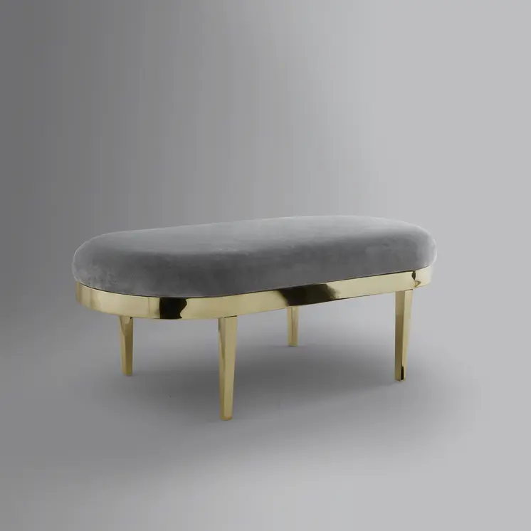 48" Gray And Gold Upholstered Velvet Bench