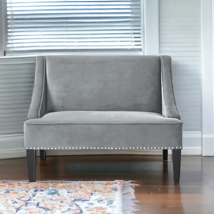 45" Gray And Brown Upholstered Velvet Bench